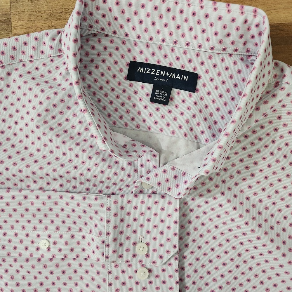 Mizzen + Main Leeward No Tuck Dress Shirt - Pink Floral Print - Large Classic